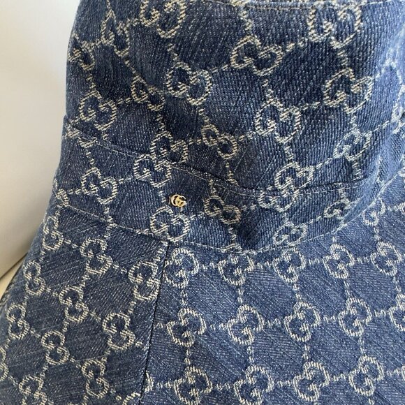 NWT GUCCI Wide Brim Hat Eco Size M Washed Denim Denim Blue 631958 - Picture 5 of 10